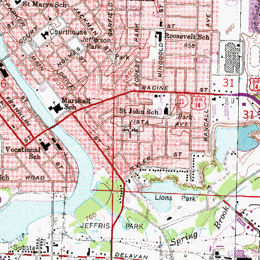 Topographic Map of Riverview Park, WI
