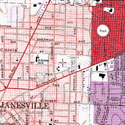 Topographic Map of Rock County Fairgrounds, WI