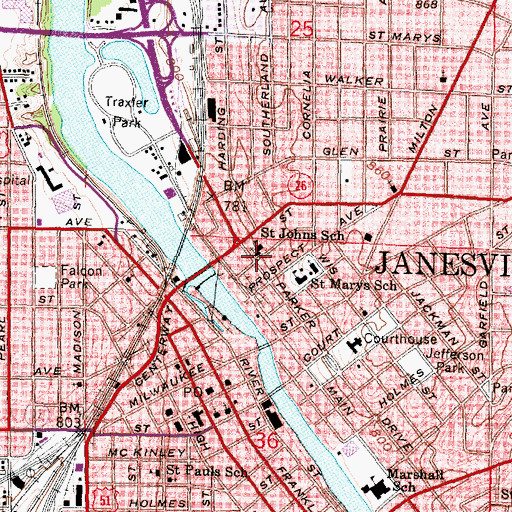 Topographic Map of Saint Johns Evangelical Lutheran Church, WI