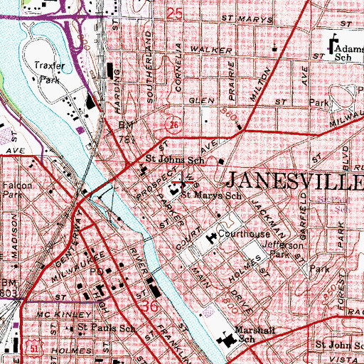 Topographic Map of Saint Marys Roman Catholic Church, WI