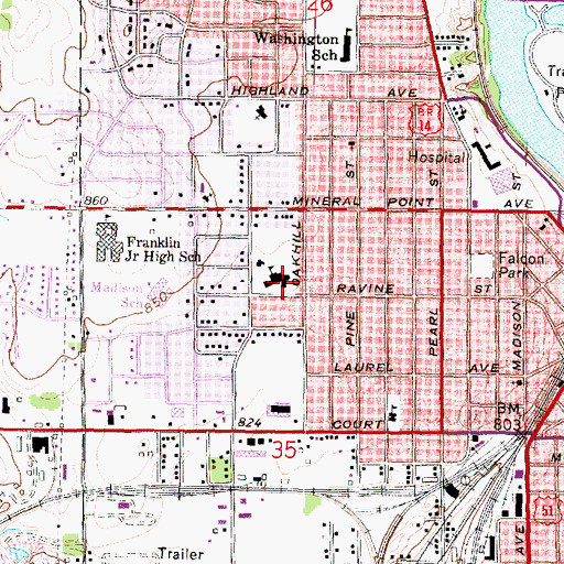 Topographic Map of Saint Williams Catholic Church, WI