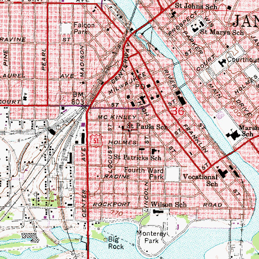 Topographic Map of Seventh Day Adventist Church (historical), WI