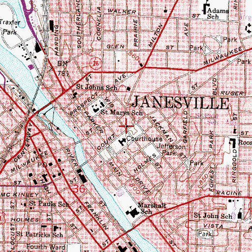 Topographic Map of Trinity Episcopal Church, WI