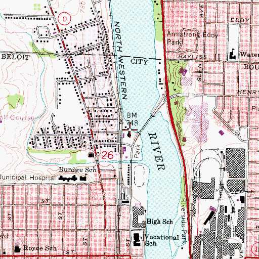 Topographic Map of Waverly Beach, WI