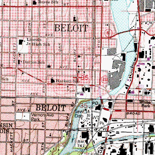 Topographic Map of William H Grinnel Memorial Hall, WI