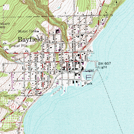 Topographic Map of Bayfield Post Office, WI