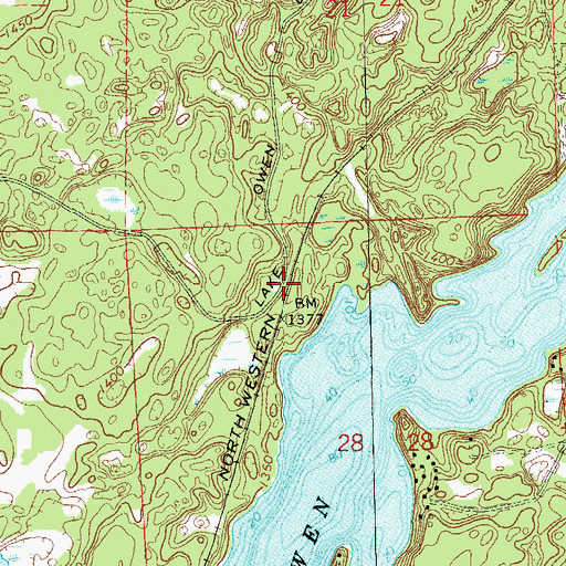 Topographic Map of Lake Owen (historical), WI