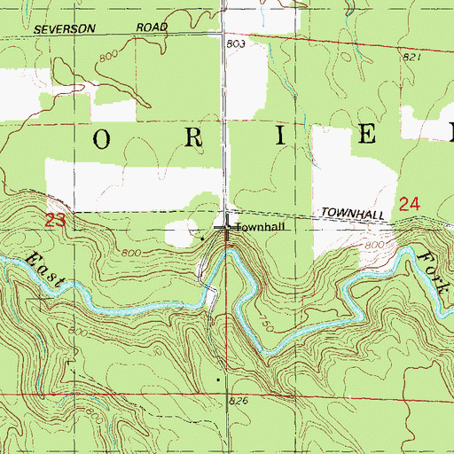 Topographic Map of Orienta Townhall, WI