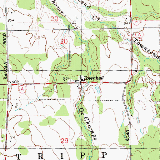 Topographic Map of Tripp Townhall, WI