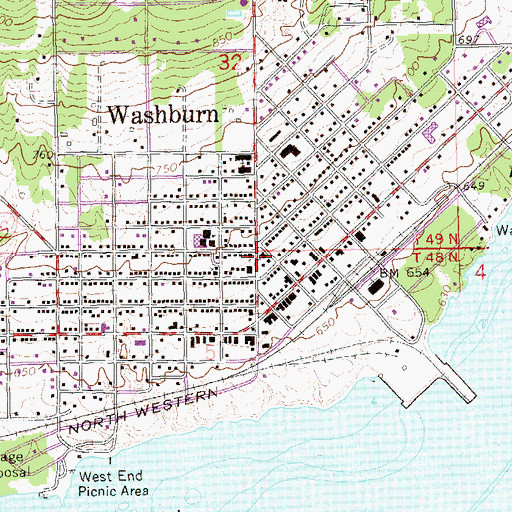 Topographic Map of United Methodist Church of Washburn, WI