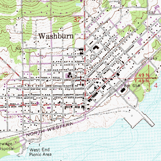 Topographic Map of Washburn Assembly of God Church, WI