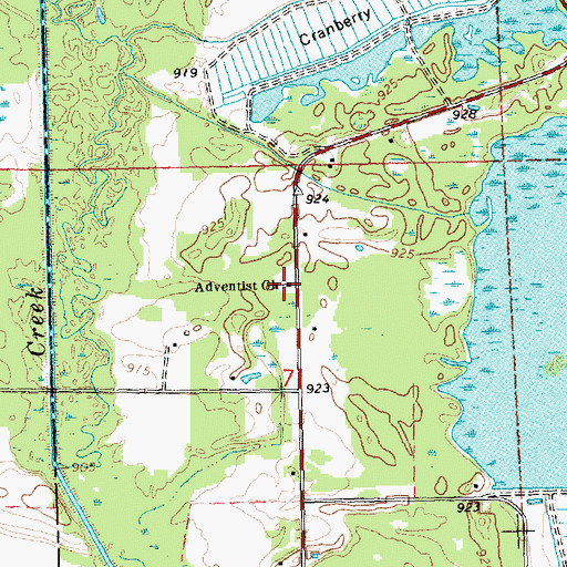 Topographic Map of Adventist Church, WI