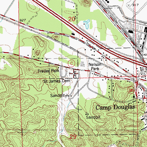 Topographic Map of Camp Douglas Cemetery, WI