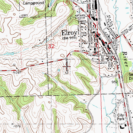 Topographic Map of Elroy City Cemetery, WI