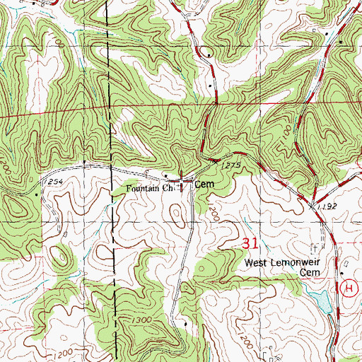 Topographic Map of Fountain Lutheran Cemetery, WI