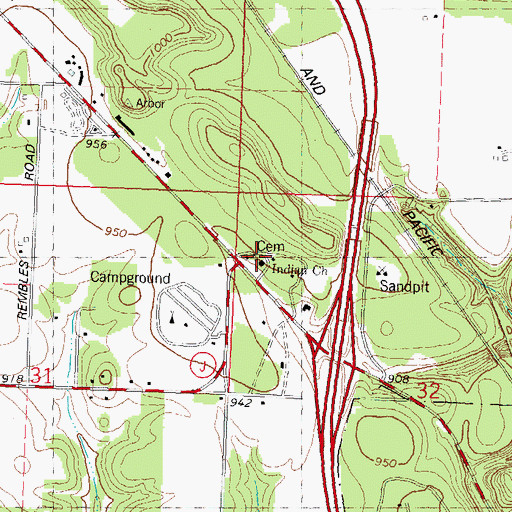Topographic Map of Indian Baptist Cemetery, WI