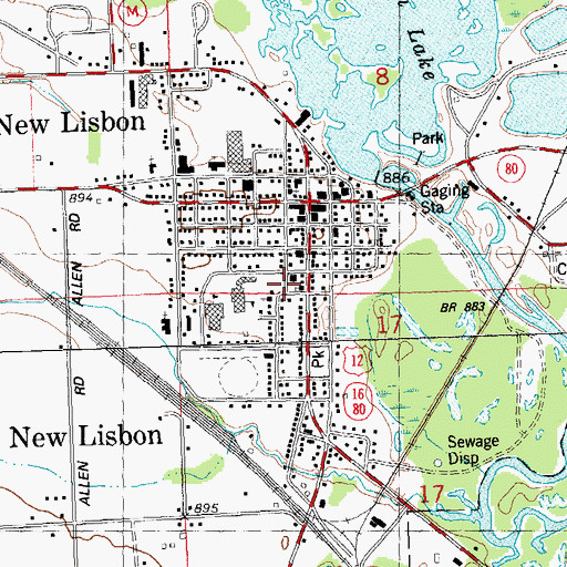 Topographic Map of New Lisbon Memorial Library, WI