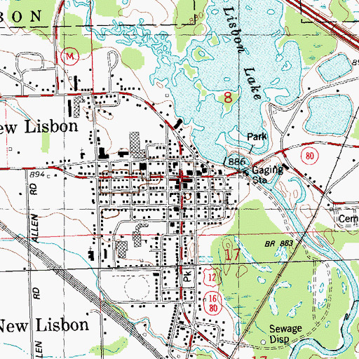 Topographic Map of New Lisbon Post Office, WI