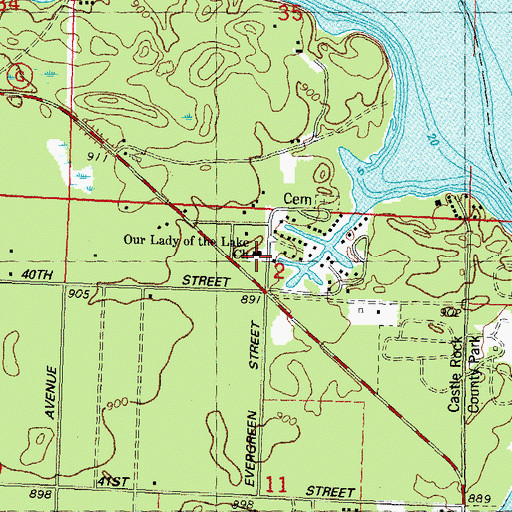 Topographic Map of Our Lady of the Lake Catholic Church, WI