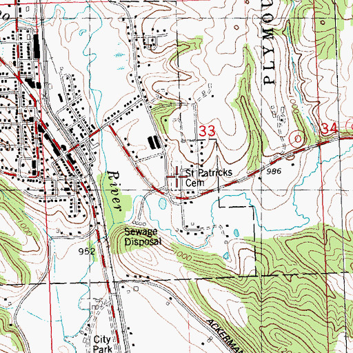 Topographic Map of Saint Patricks Cemetery, WI