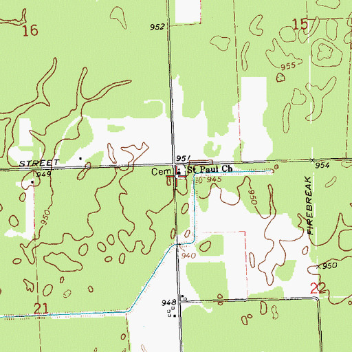Topographic Map of Saint Pauls Evangelical Lutheran Cemetery, WI