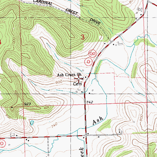 Topographic Map of Ash Creek Cemetery, WI