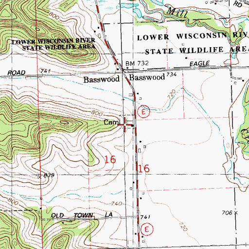 Topographic Map of Basswood Cemetery, WI