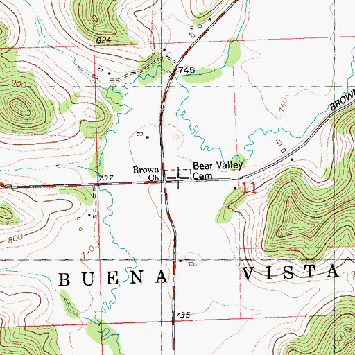 Topographic Map of Bear Valley Cemetery, WI