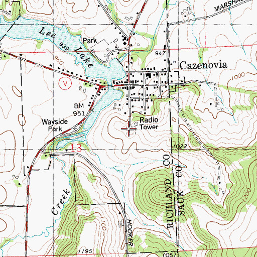 Topographic Map of Cazenovia Cemetery, WI