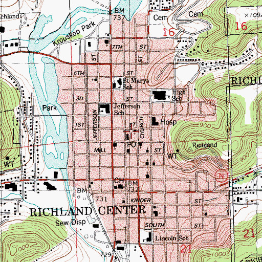 Topographic Map of First Baptist Church, WI