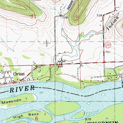 Topographic Map of Indian Creek Cemetery, WI