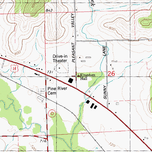 Topographic Map of Kingdom Hall, WI