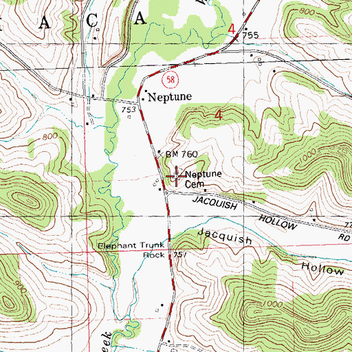 Topographic Map of Neptune Cemetery, WI