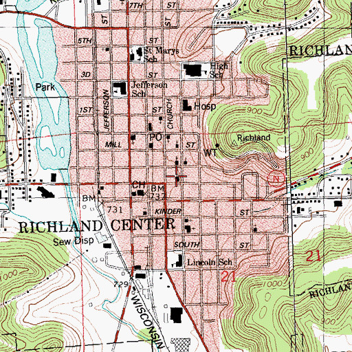 Topographic Map of Park Street Christian Church, WI