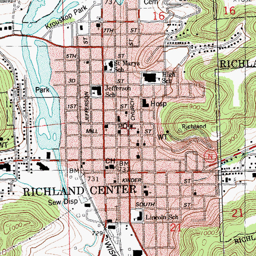 Topographic Map of Peace United Methodist Church, WI