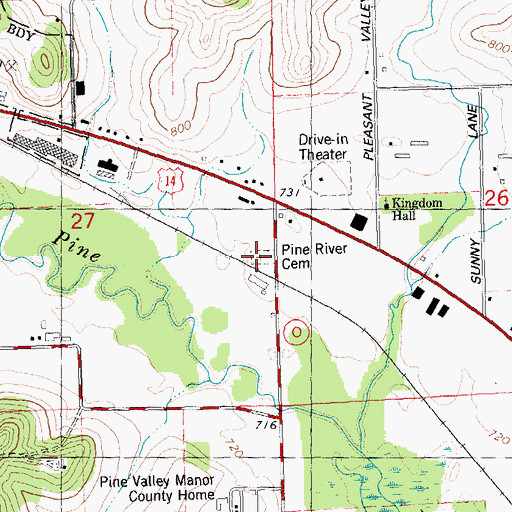 Topographic Map of Pine River Cemetery, WI