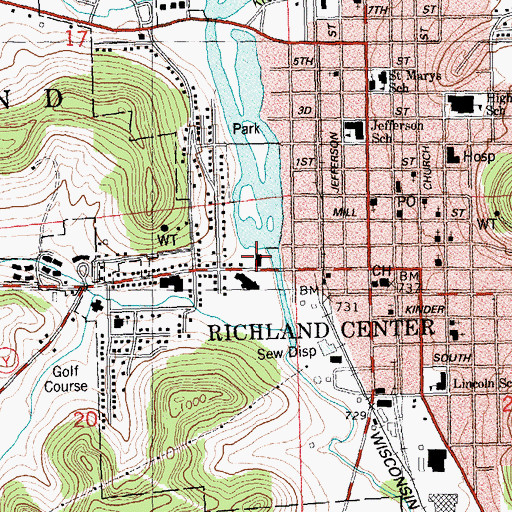 Topographic Map of Richland Community Building, WI