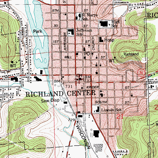 Topographic Map of Richland County Courthouse, WI