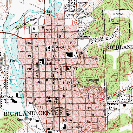 Topographic Map of Richland Hospital, WI