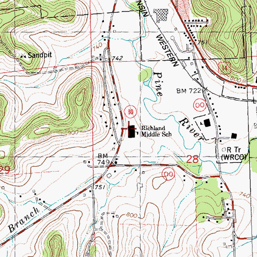 Topographic Map of Richland Middle School, WI