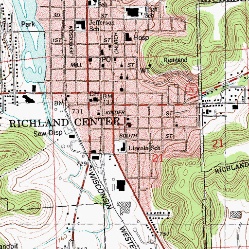 Topographic Map of Saint Johns Lutheran Church, WI