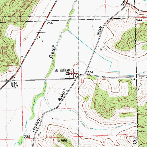 Topographic Map of Saint Killian Cemetery, WI