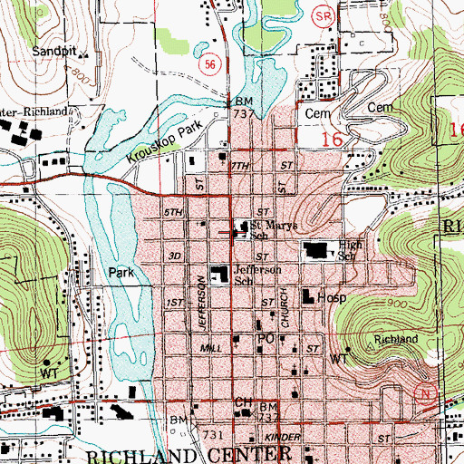 Topographic Map of Saint Marys Catholic Church, WI