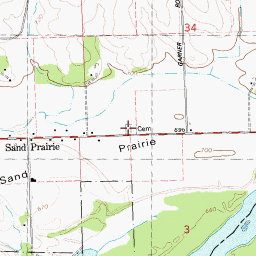 Topographic Map of Sand Prairie Cemetery, WI