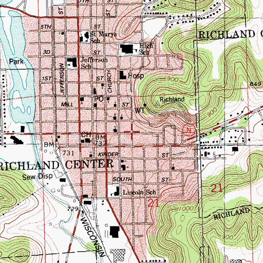 Topographic Map of Trinity United Methodist Church, WI