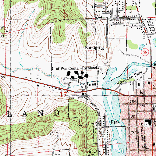 Topographic Map of University of Wisconsin Center-Richland, WI