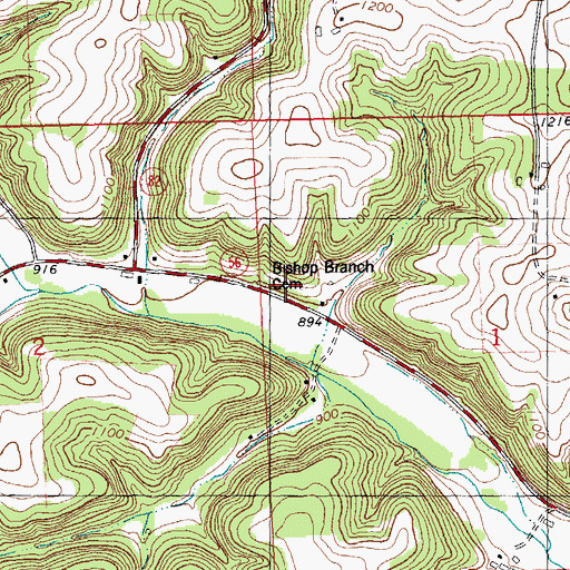 Topographic Map of Bishop Branch Cemetery, WI
