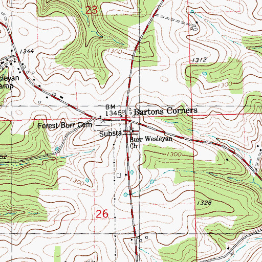 Topographic Map of Burr Wesleyan Church, WI