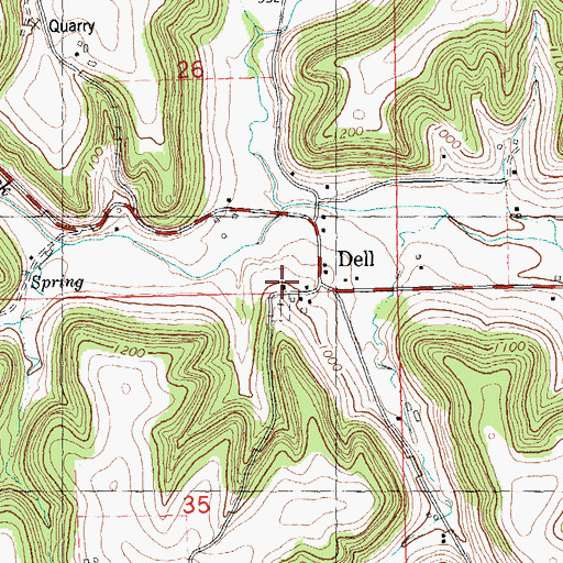 Topographic Map of Dell United Methodist Church, WI