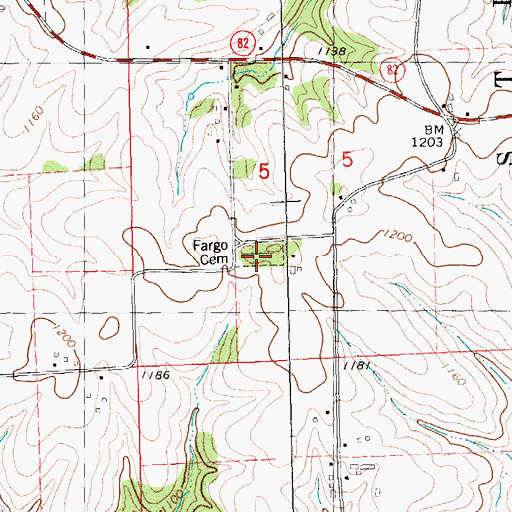 Topographic Map of Fargo Cemetery, WI